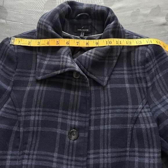 Daniel Hechter Paris navy blue plaid coat jacket trench - Picture 13 of 15